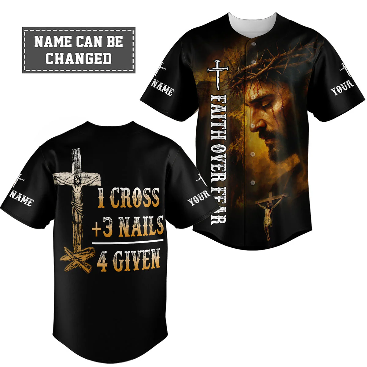 1 Cross 3 Nails 4 Given Custom Name Baseball Jersey - Christant Gift For Him