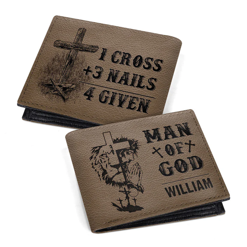 1 Cross 3 Nails 4 Given - Personalized Folded Wallet For Men