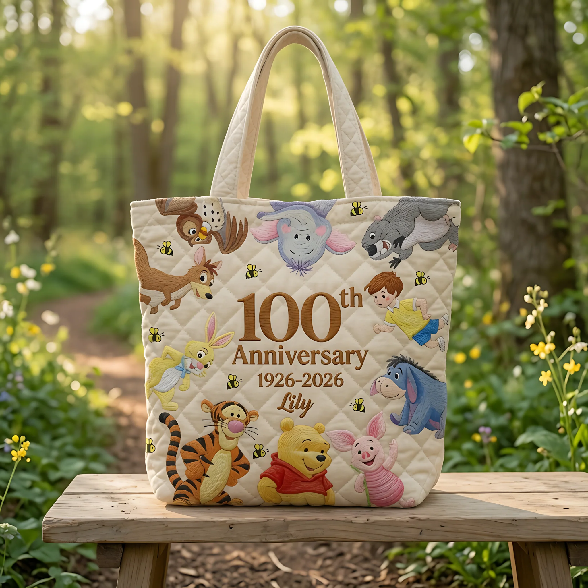 100th Anniversary Funny Time With Honey Friends - Personalized Quilted Tote Bag - Gift For Her - DSNY