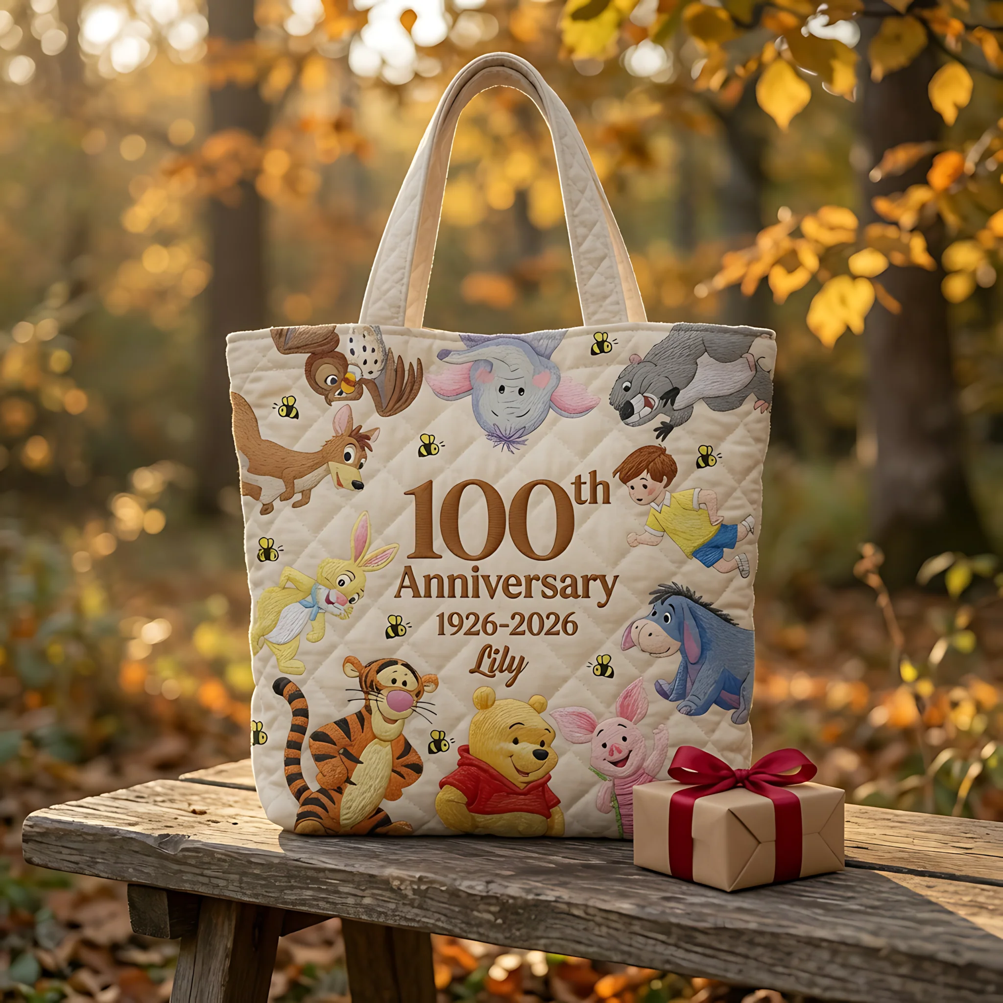 100th Anniversary Funny Time With Honey Friends - Personalized Quilted Tote Bag - Gift For Her - DSNY - Image 3