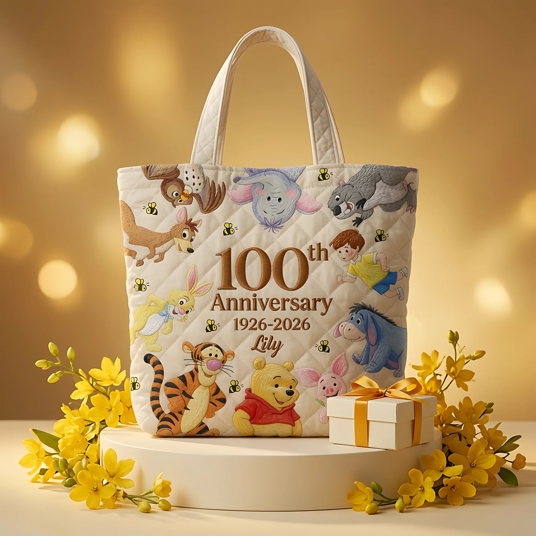 100th Anniversary Funny Time With Honey Friends - Personalized Quilted Tote Bag - Gift For Her - DSNY - Image 4
