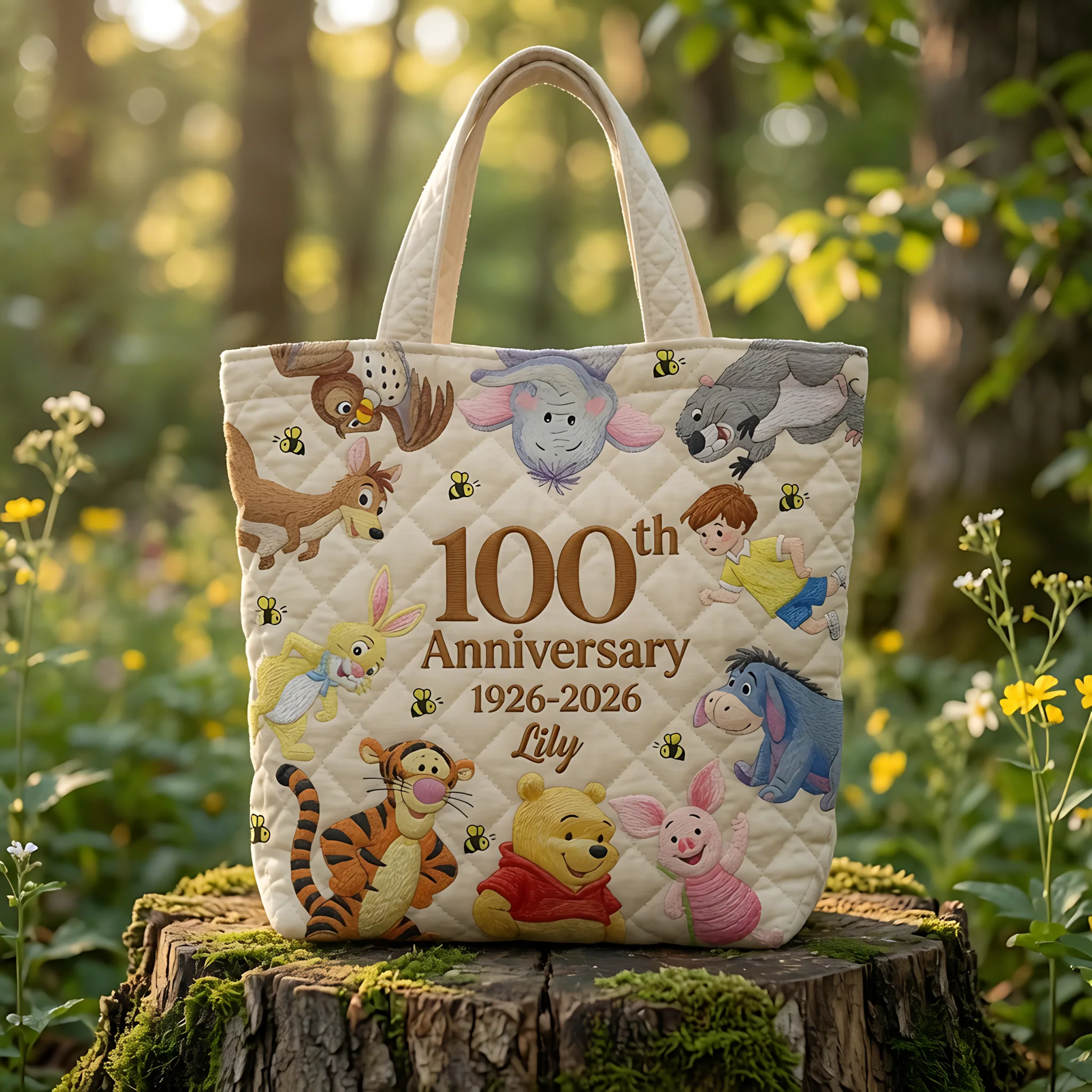 100th Anniversary Funny Time With Honey Friends - Personalized Quilted Tote Bag - Gift For Her - DSNY - Image 5