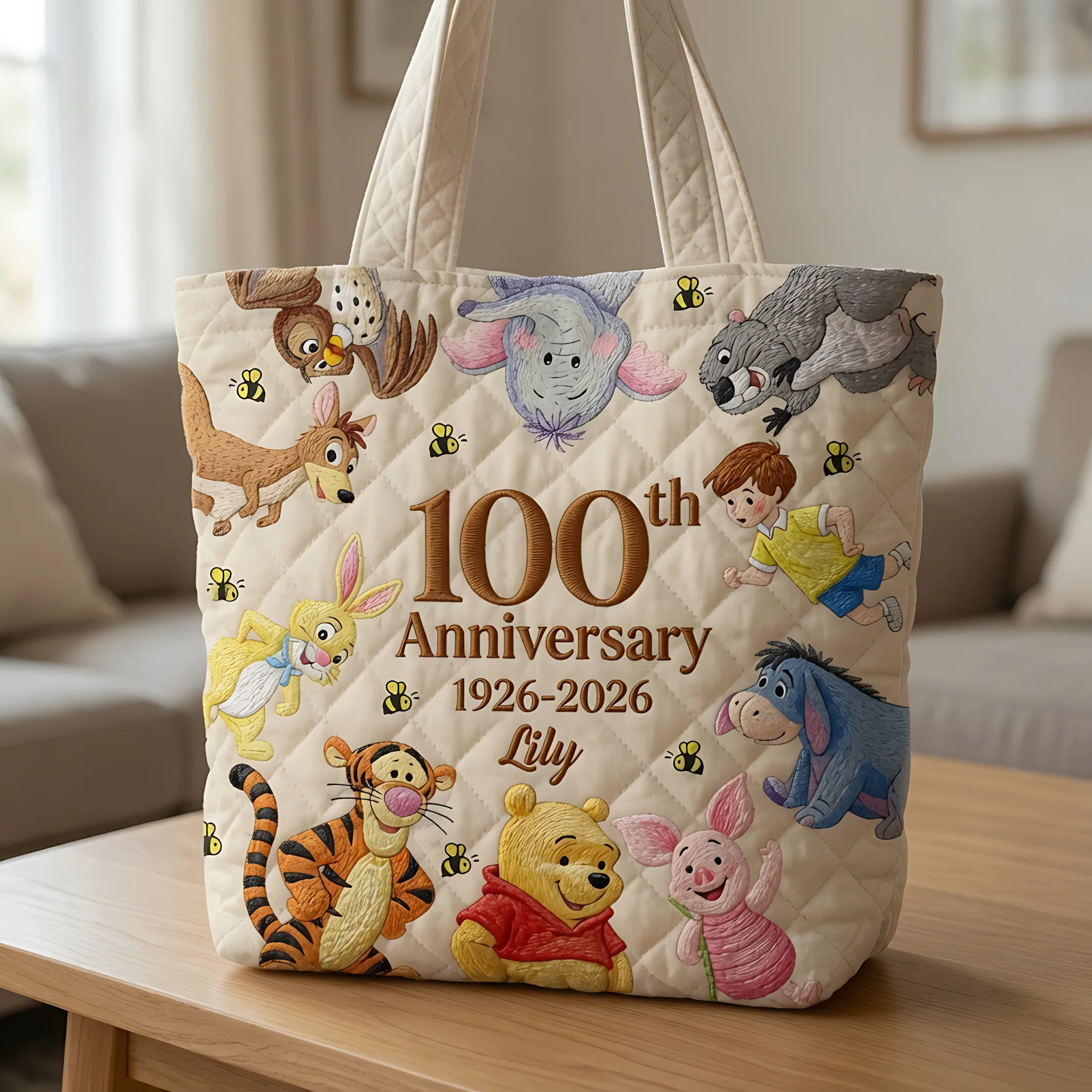 100th Anniversary Funny Time With Honey Friends - Personalized Quilted Tote Bag - Gift For Her - DSNY - Image 6