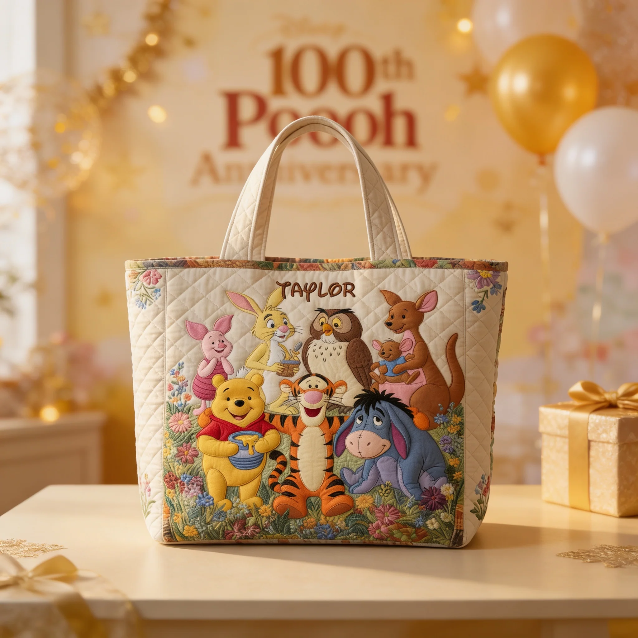 100th Anniversary Honey Bear & Forest Friends - Personalized Quilted Tote Bag - Gift For Movie Fans - DSNY - Image 2
