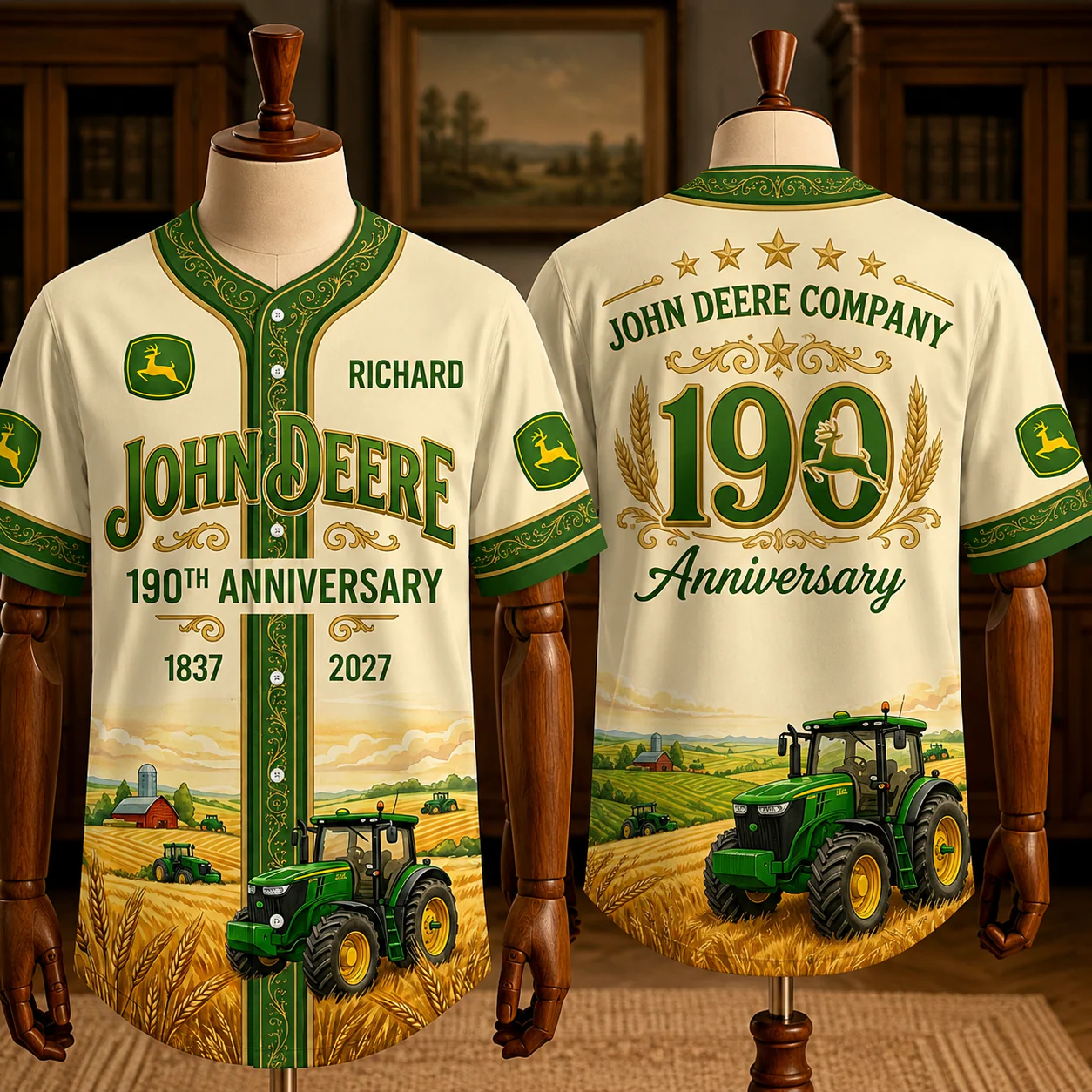 190th Anniversary Green Farm Tractor - Personalized Baseball Jersey - Gift For Farmer Dad, Grandpa, Tractor Lovers