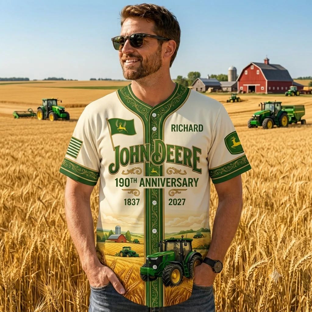190th Anniversary Green Farm Tractor - Personalized Baseball Jersey - Gift For Farmer Dad, Grandpa, Tractor Lovers - Image 2