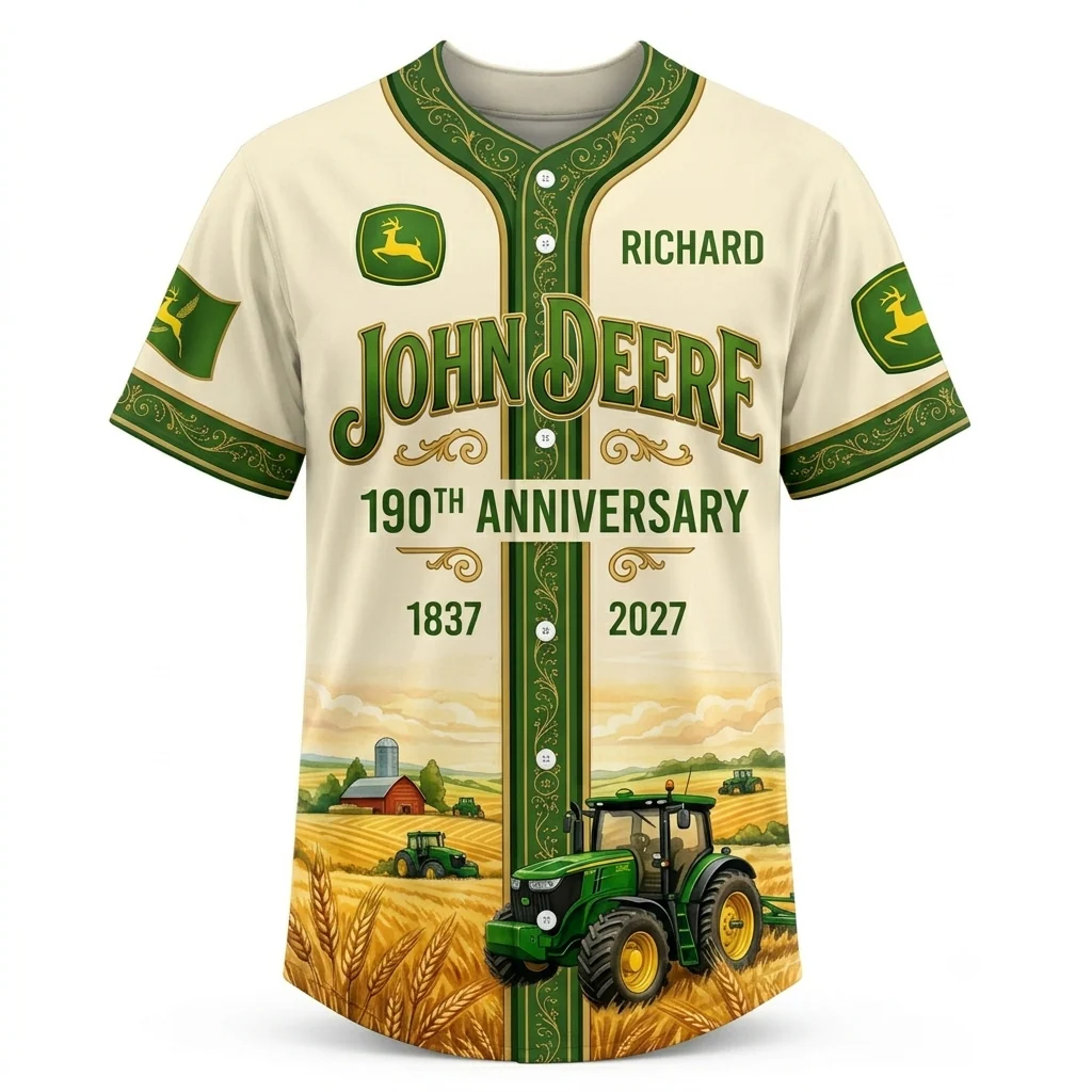 190th Anniversary Green Farm Tractor - Personalized Baseball Jersey - Gift For Farmer Dad, Grandpa, Tractor Lovers - Image 3