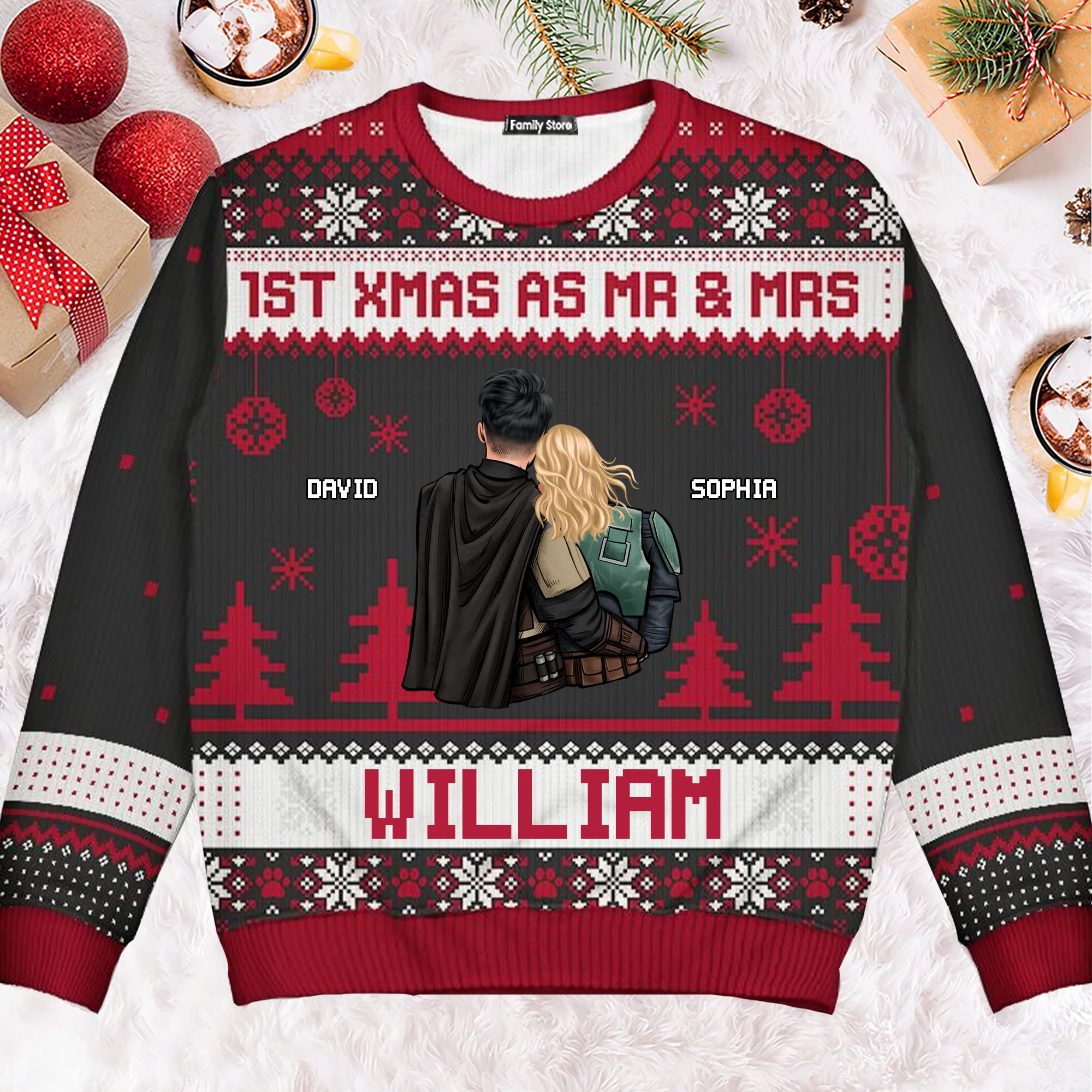 Frist Xmas As Mr & Mrs Stwa - Personalized Ugly Sweatshirt - Gift For Couple, Husband Wife - CL19 NH96