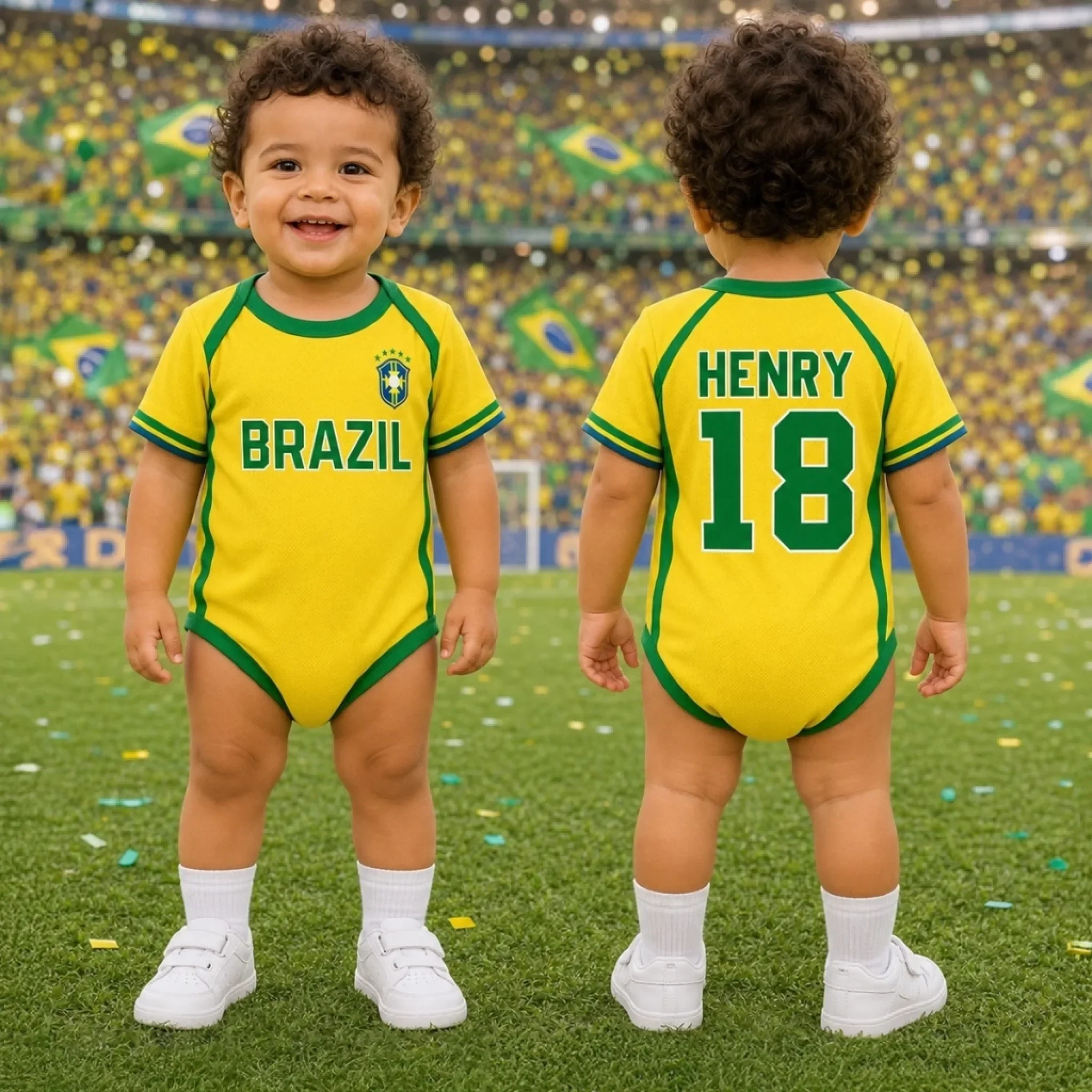 2026 Brazil Little Football Star - Personalized Baby Jersey Bodysuit - Gift For New Moms, New Dads, Soccer Fans