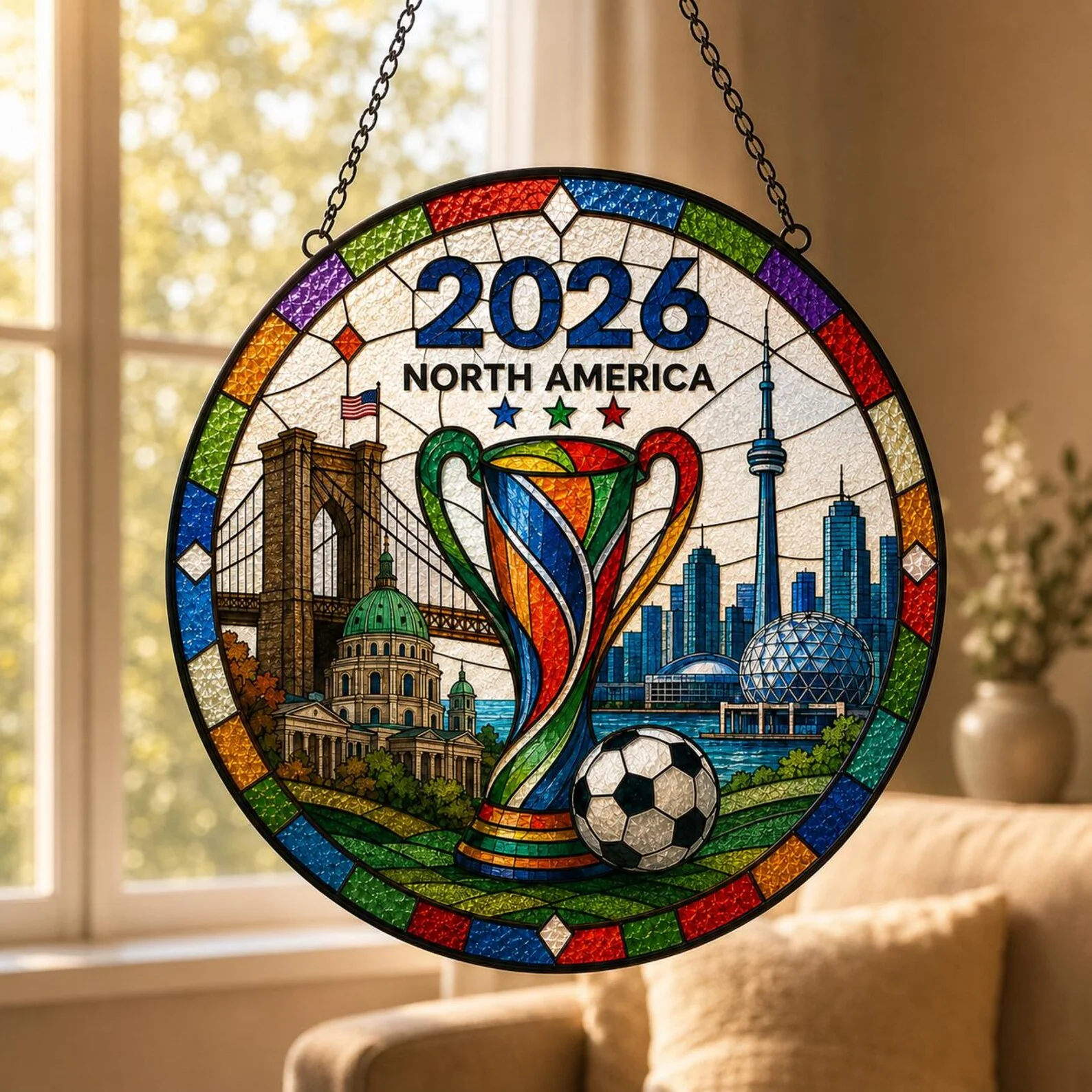 2026 North America Soccer Championship Trophy - Stained Glass Window Hanging Suncatcher - Gift For Family - Image 2