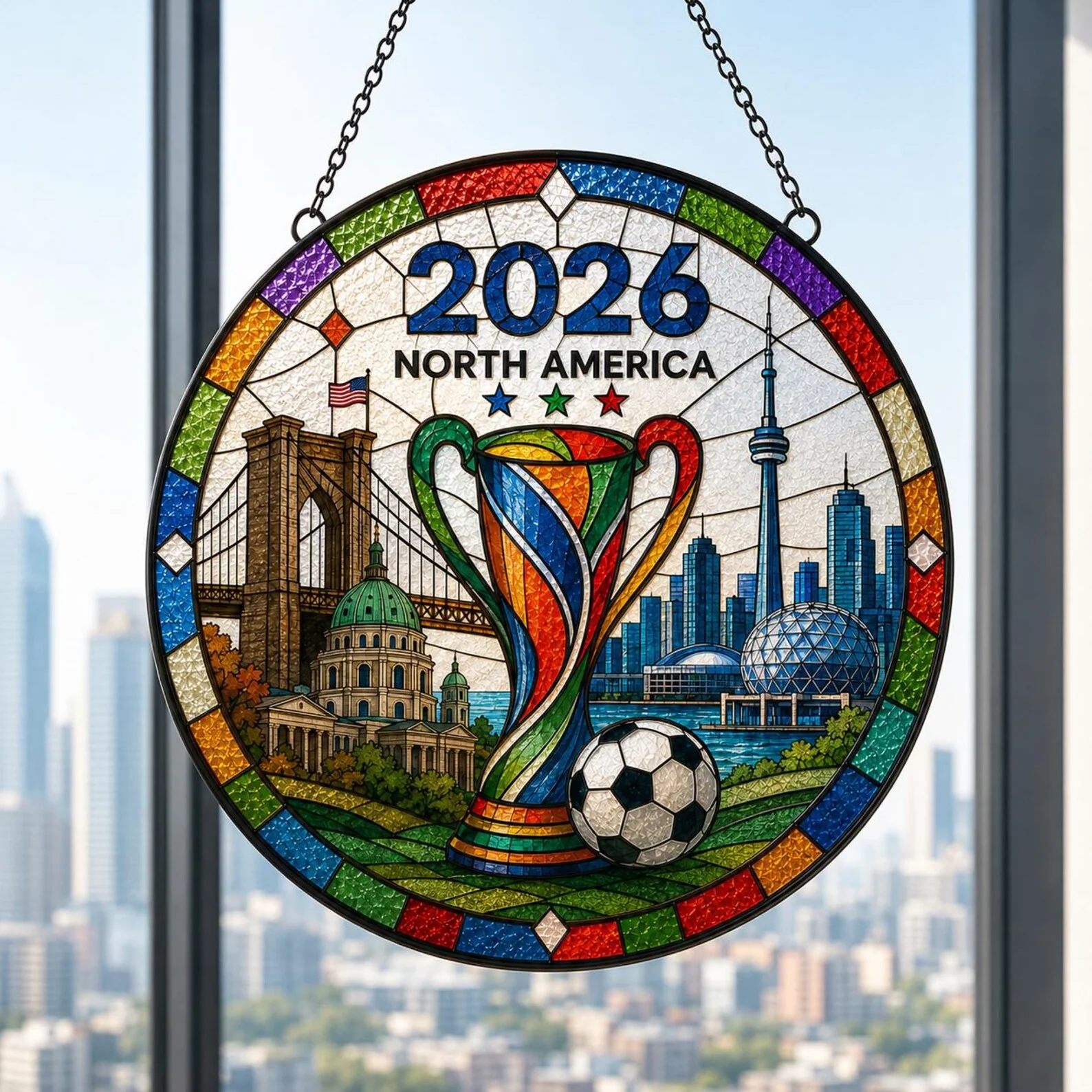 2026 North America Soccer Championship Trophy - Stained Glass Window Hanging Suncatcher - Gift For Family - Image 3