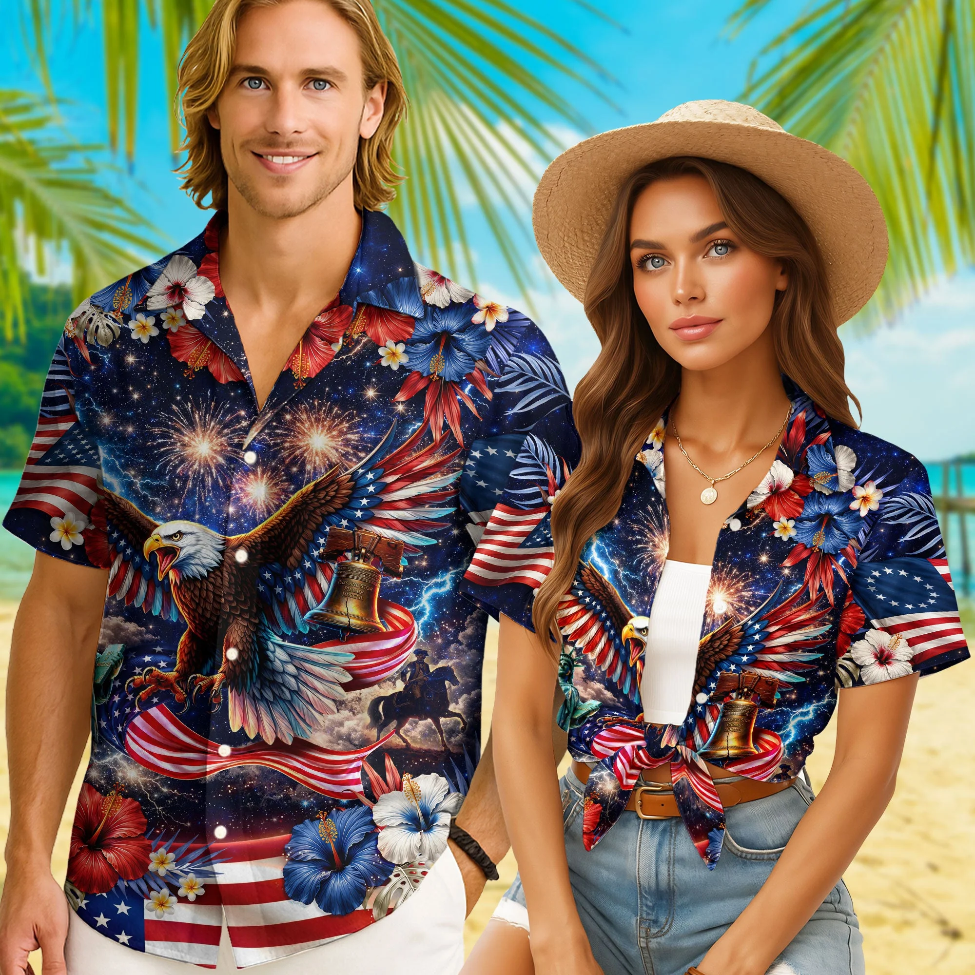 250 Years 1776 2026 Eagle Liberty Bell Hawaiian Shirt - Patriotic Gift For Him - Image 5