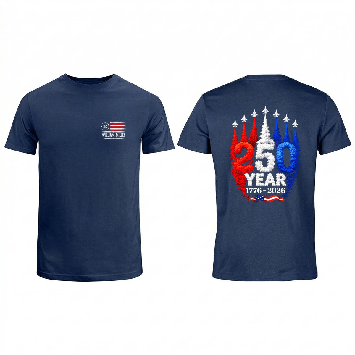 250 Years American Flag Red White Blue Jet Smoke - Personalized Shirt - Gift For Patriots - Image 12