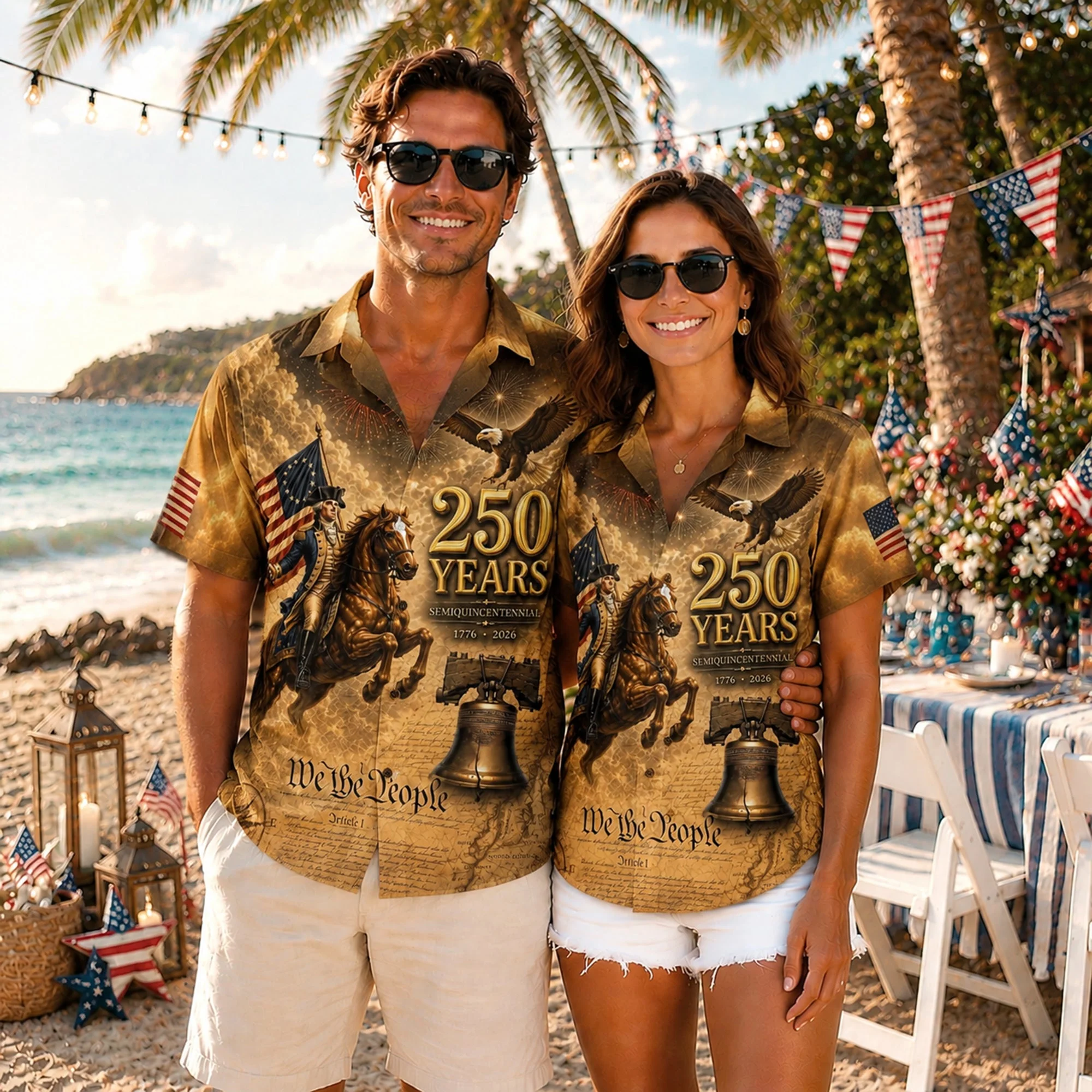 250 Years George Washington US Flag Liberty Bell Hawaiian Shirt - Patriotic Gift For Him - Image 4