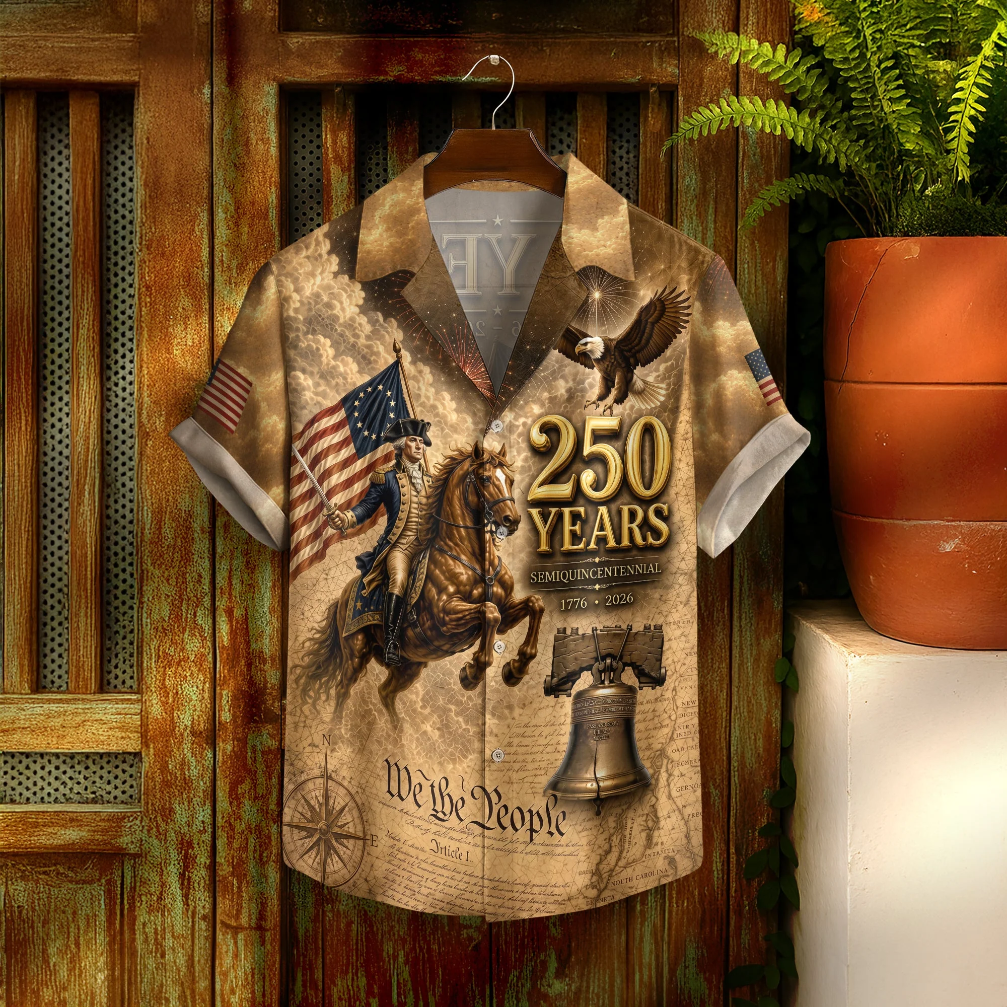 250 Years George Washington US Flag Liberty Bell Hawaiian Shirt - Patriotic Gift For Him - Image 6