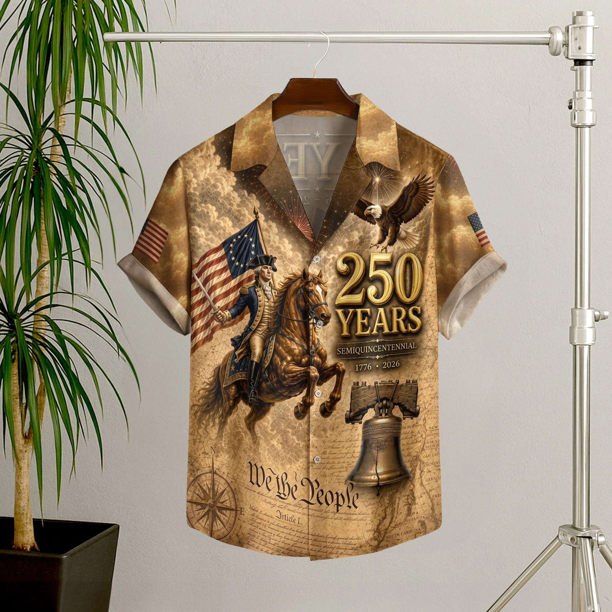 250 Years George Washington US Flag Liberty Bell Hawaiian Shirt - Patriotic Gift For Him - Image 7