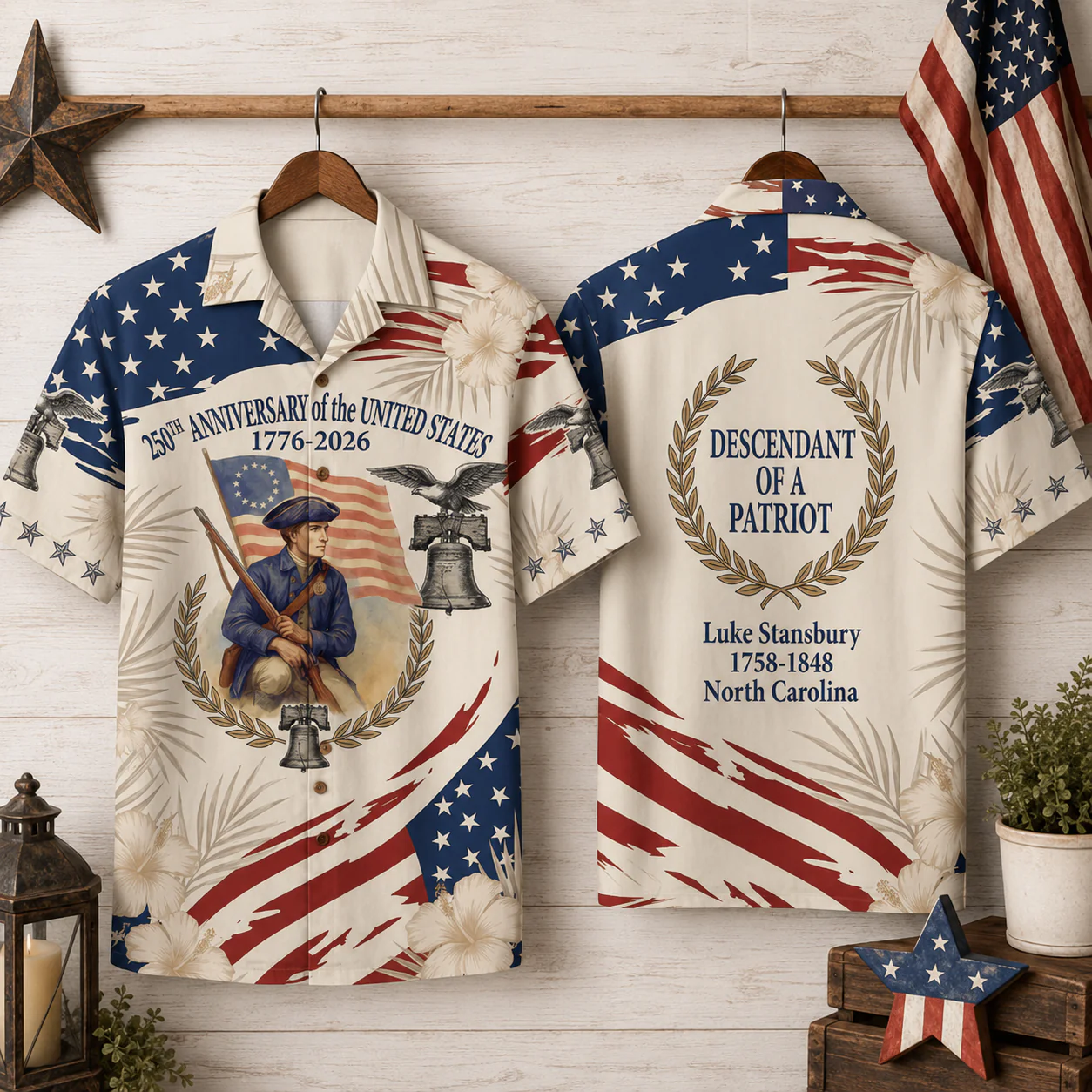 250 Years Of America Descendant Of A Patriot - Hawaiian Shirt - Gift For Men, Patriots - Image 2