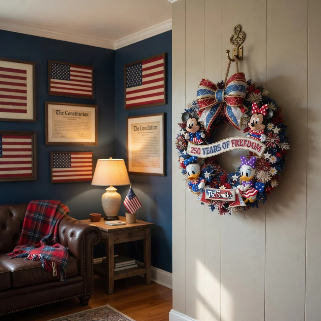 250 Years Of America Freedom With Magic Mouse And Friends - Personalized Wood Sign - Gift For Family, Patriots - MkMo HH01 - Image 3