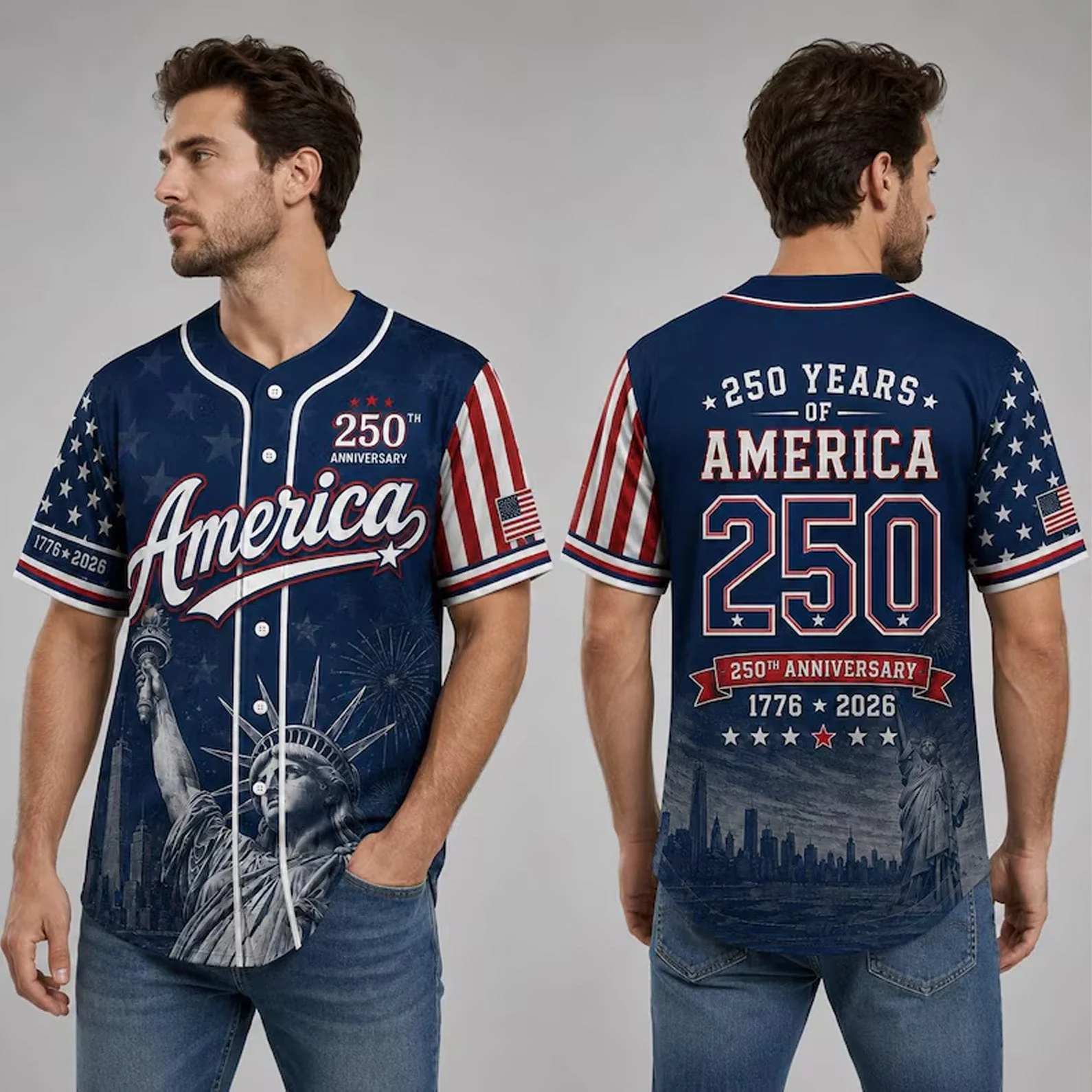 250 Years Of America Statue Of Liberty - Baseball Jersey - Gift For Patriots