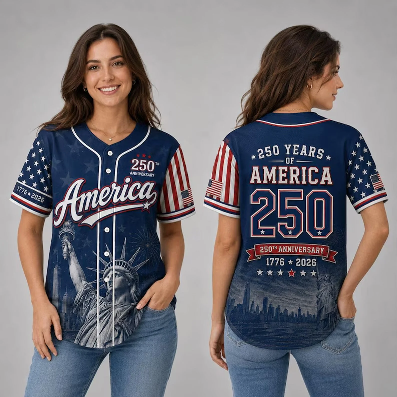 250 Years Of America Statue Of Liberty - Baseball Jersey - Gift For Patriots - Image 2