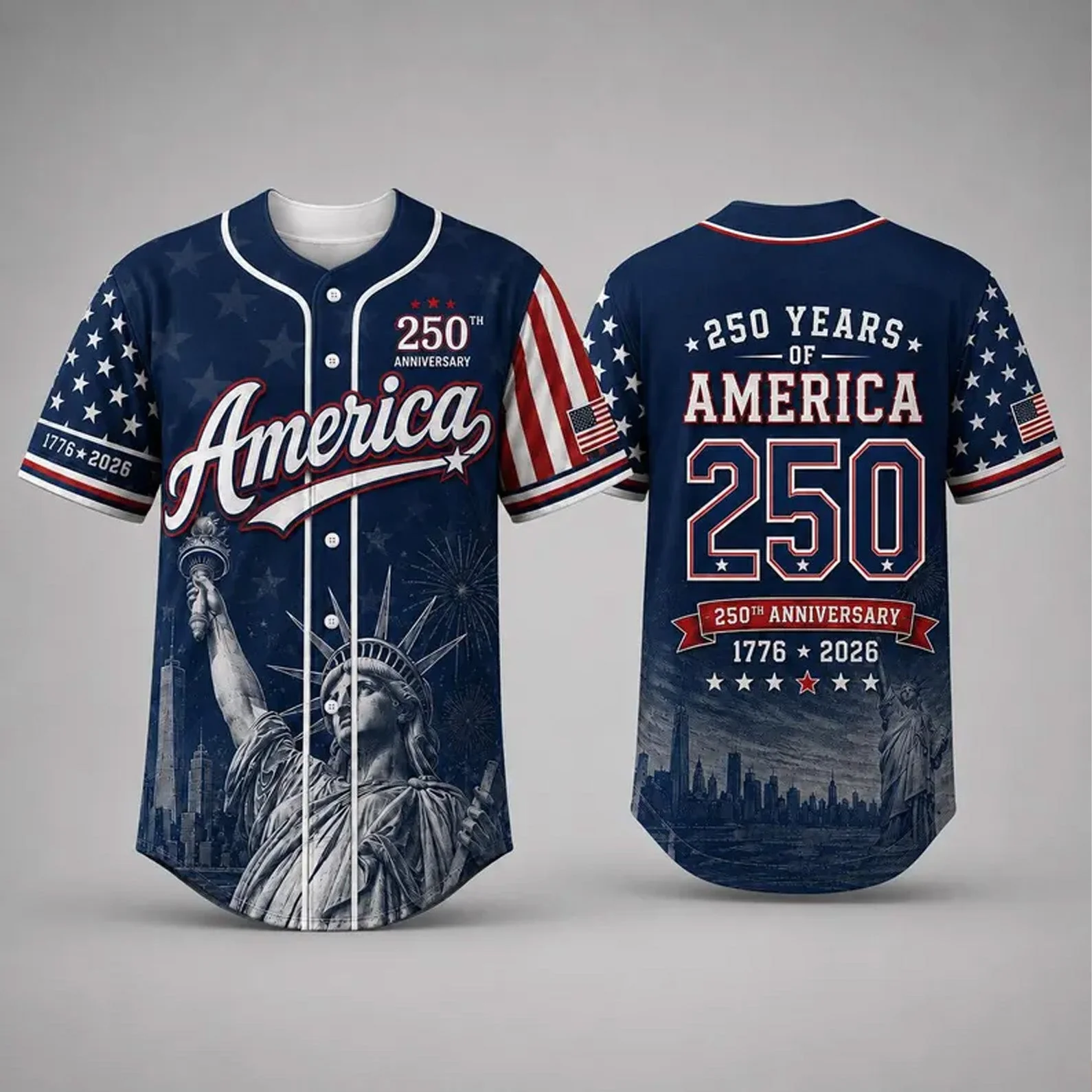 250 Years Of America Statue Of Liberty - Baseball Jersey - Gift For Patriots - Image 3