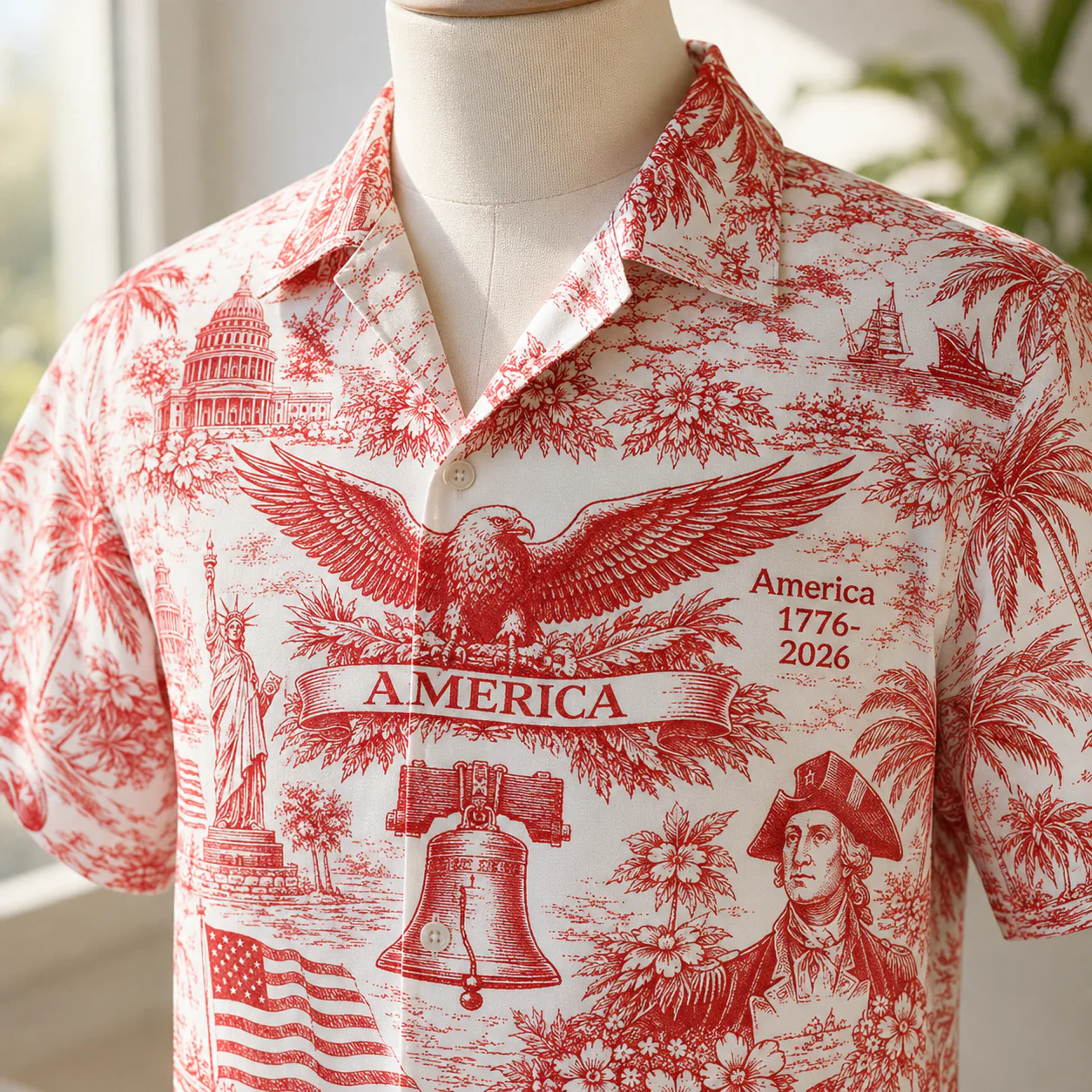 Toile De jouy 250 Years of America Toile De Jouy Style - Hawaiian Shirt - Gift For Men, Patriots - Image 5