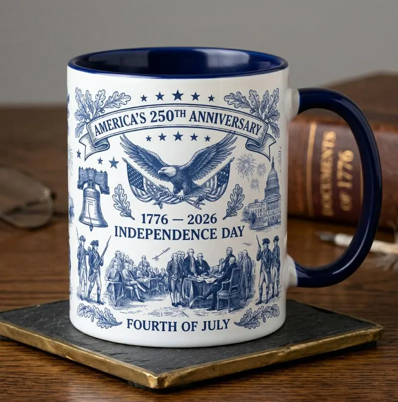 250 Years of America Toile De Jouy Style - Patriotic Mug - Gift For Men, Patriots