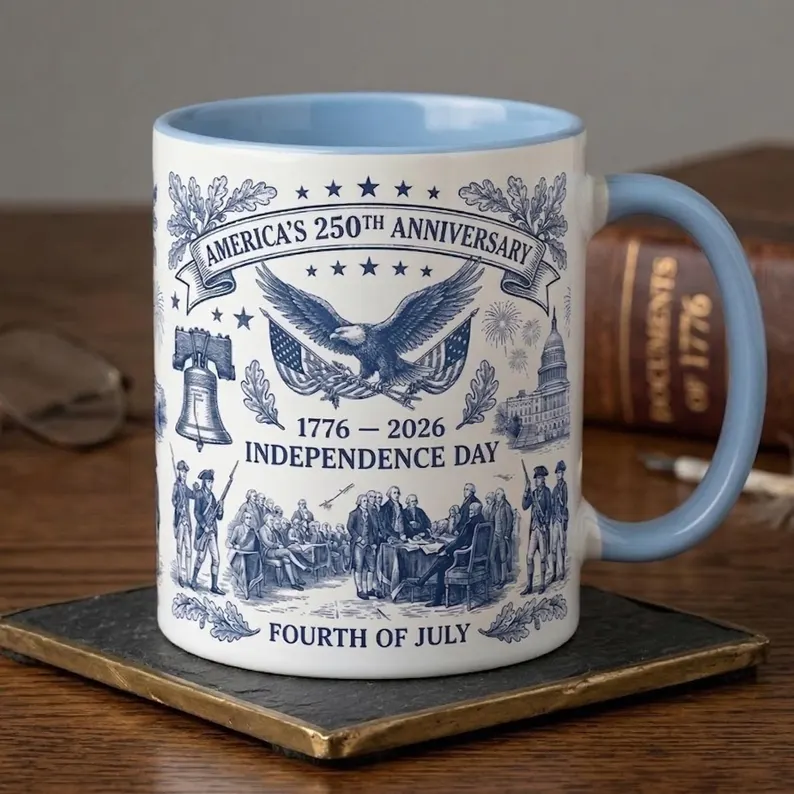 250 Years of America Toile De Jouy Style - Patriotic Mug - Gift For Men, Patriots - Image 2