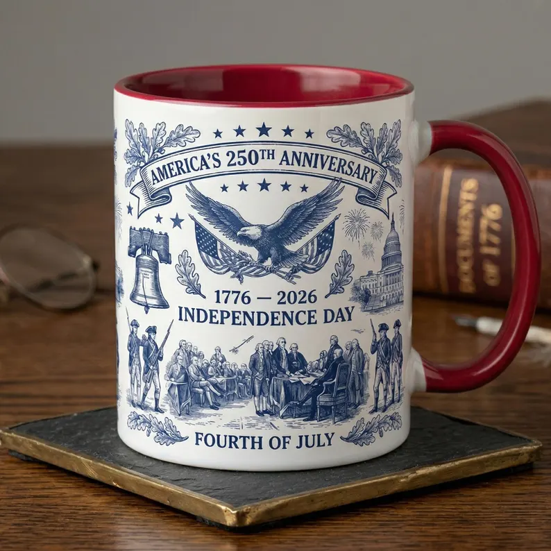 250 Years of America Toile De Jouy Style - Patriotic Mug - Gift For Men, Patriots - Image 4