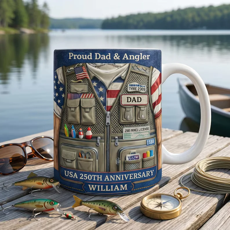 250 Years Of America With Fishing - Personalized White Mug - Patriotic Gift For Fishing Lover