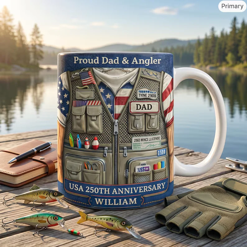 250 Years Of America With Fishing - Personalized White Mug - Patriotic Gift For Fishing Lover - Image 4