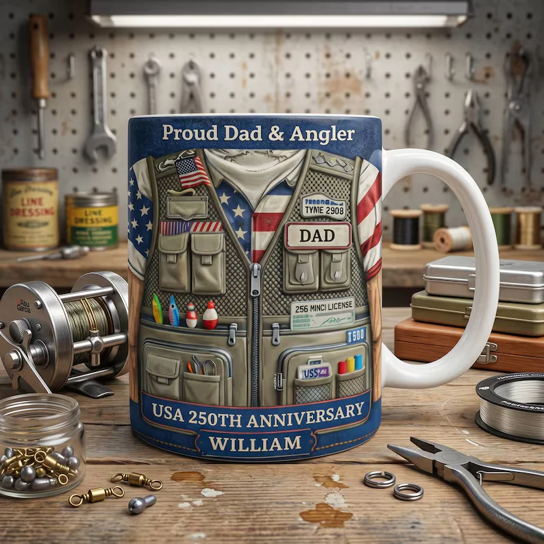 250 Years Of America With Fishing - Personalized White Mug - Patriotic Gift For Fishing Lover - Image 5
