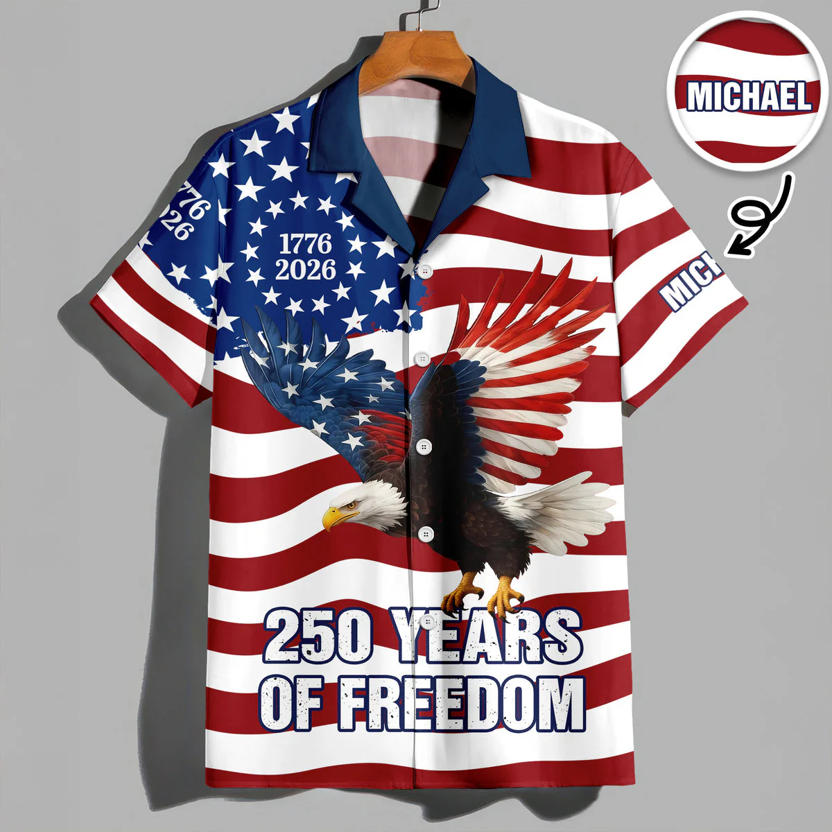 250 Years of Freedom 1776–2026 Eagle Betsy - Personalized Hawaiian Shirt - Gift for Dad, Husband, Grandpa HN02 - Image 2