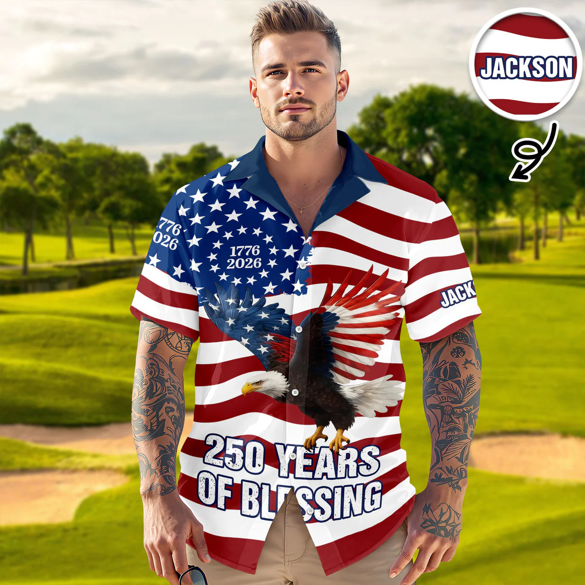 250 Years of Freedom 1776–2026 Eagle Betsy - Personalized Hawaiian Shirt - Gift for Dad, Husband, Grandpa HN02 - Image 5