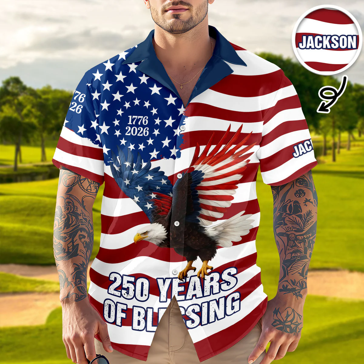 250 Years of Freedom 1776–2026 Eagle Betsy - Personalized Hawaiian Shirt - Gift for Dad, Husband, Grandpa HN02 - Image 7