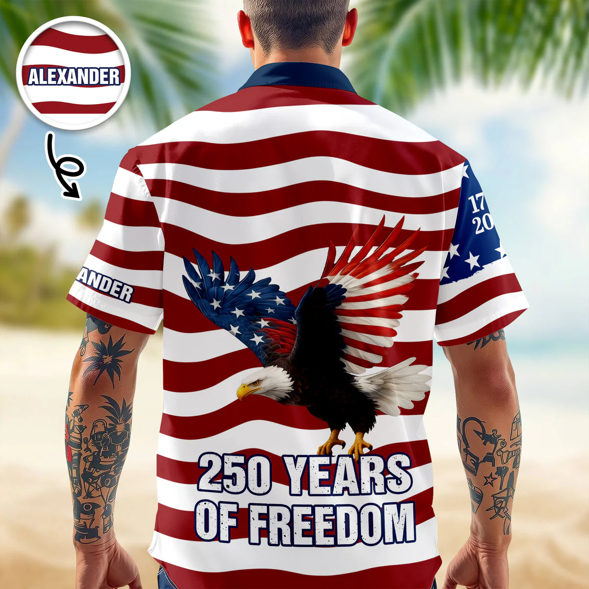 250 Years of Freedom 1776–2026 Eagle Betsy - Personalized Hawaiian Shirt - Gift for Dad, Husband, Grandpa HN02 - Image 8