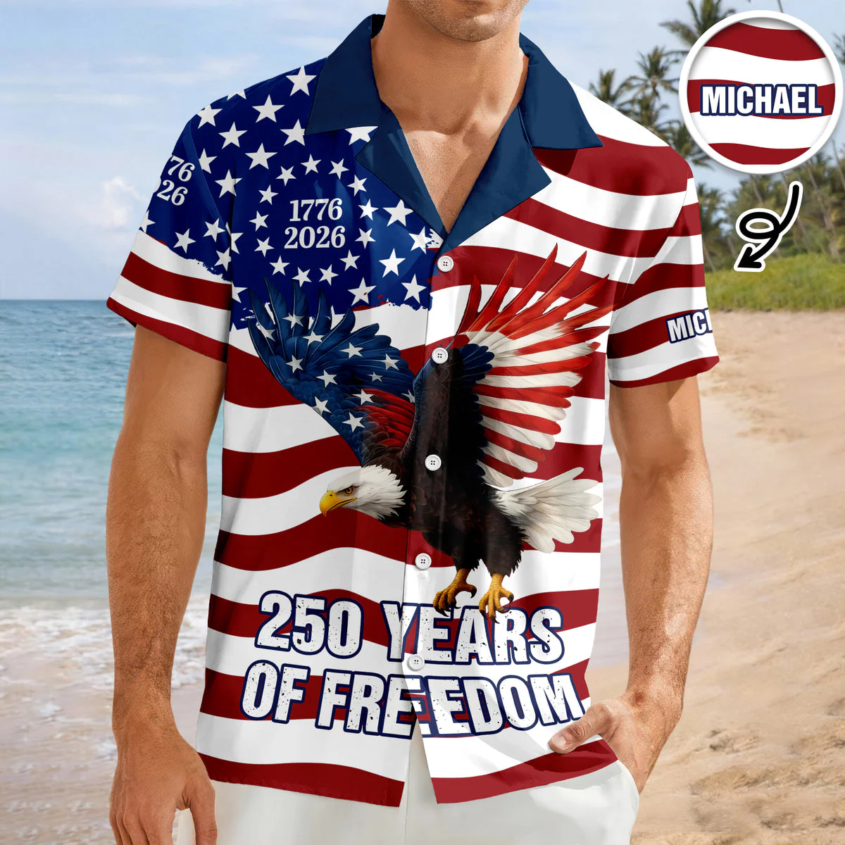 250 Years of Freedom 1776–2026 Eagle Betsy - Personalized Hawaiian Shirt - Gift for Dad, Husband, Grandpa HN02 - Image 9