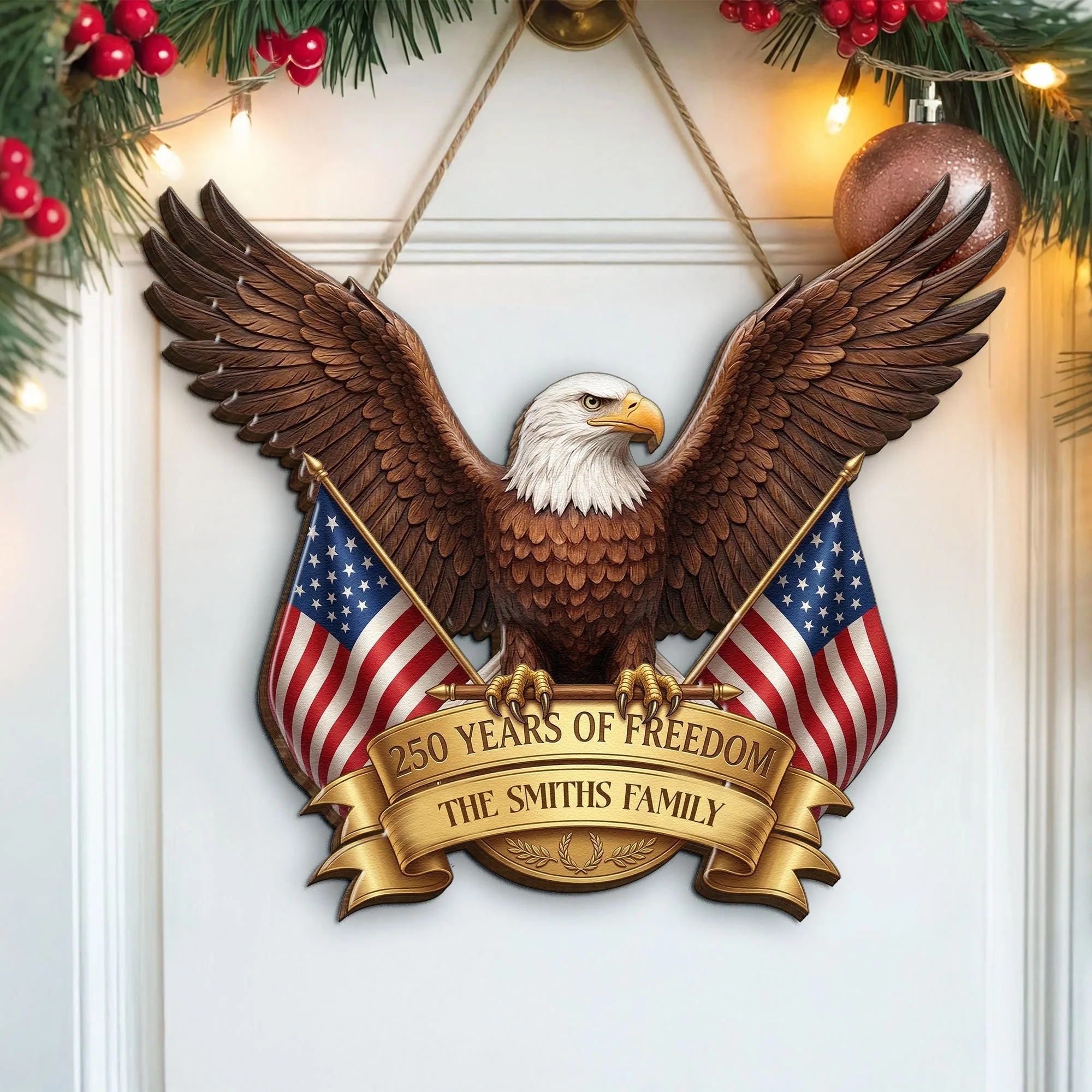 250 Years Of Freedom American Eagle - Personalized Wood Sign - Gift For Patriotic Family - Image 2