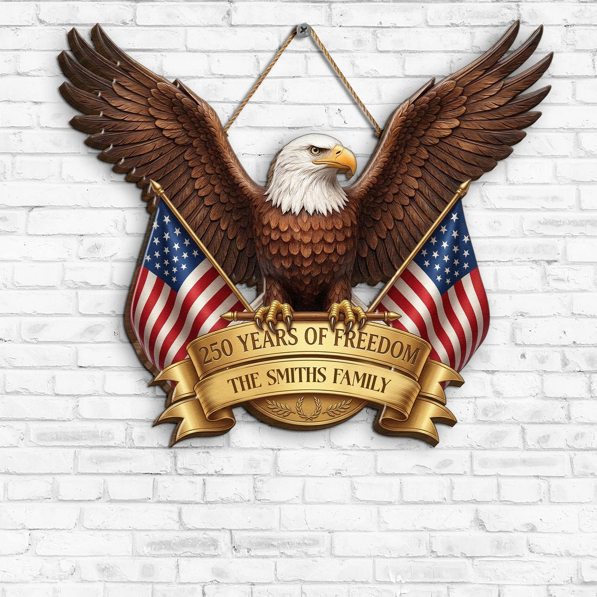250 Years Of Freedom American Eagle - Personalized Wood Sign - Gift For Patriotic Family - Image 3