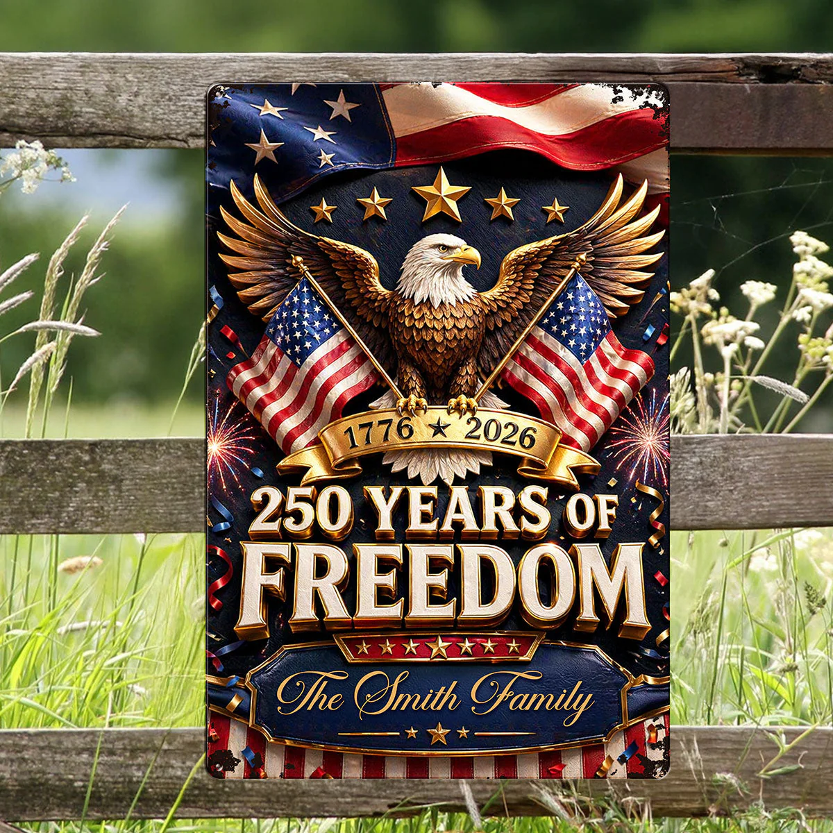 250 Years Of Freedom American Flag Eagle - Personalized Shaped Metal Sign - Gift For Patriotic Family - Image 6