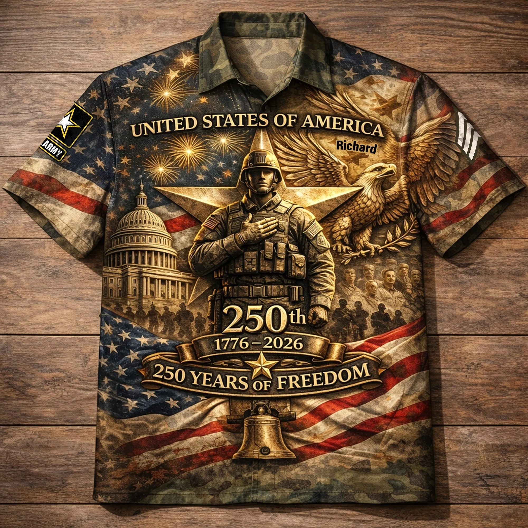 250 Years of Freedom American Soldier Veteran  - Personalized Hawaiian Shirt - Gift For Patriotic - Image 2