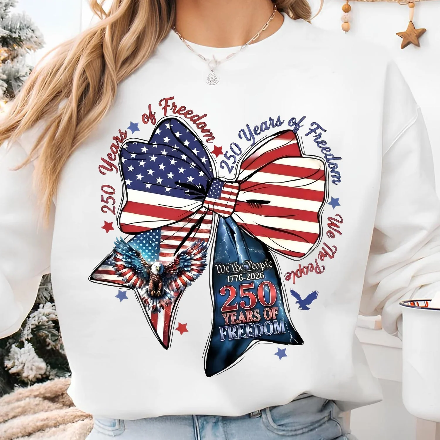 250 Years of Freedom Coquette Bow Shirt - Gift For Patriotic, Veteran HN02 - Image 2