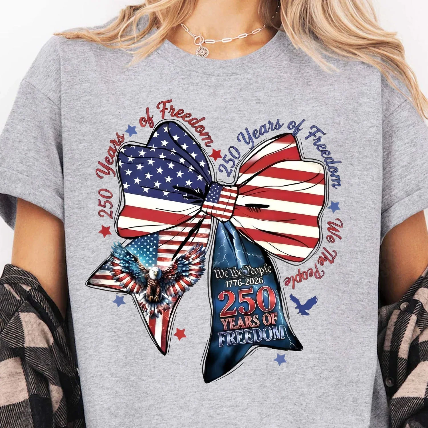 250 Years of Freedom Coquette Bow Shirt - Gift For Patriotic, Veteran HN02 - Image 3