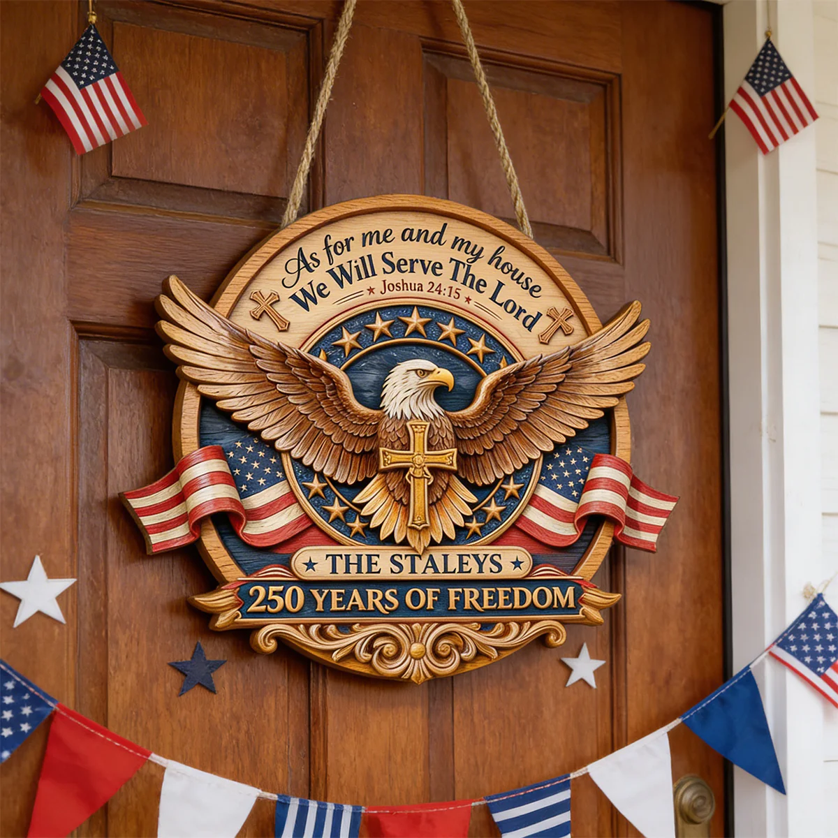 250 Years Of Freedom Eagle - Personalized Wood Sign - Gift For Patriots - Image 2