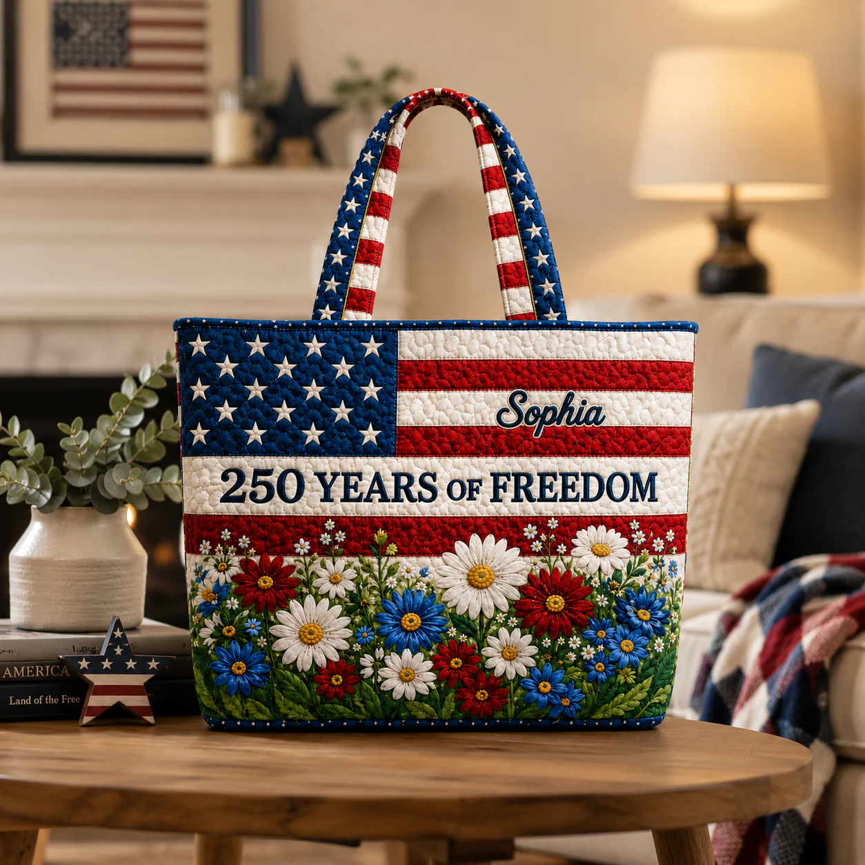 250 Years Of Freedom Flower Garden - Quilted Tote Bag - Gift For Her - Image 2