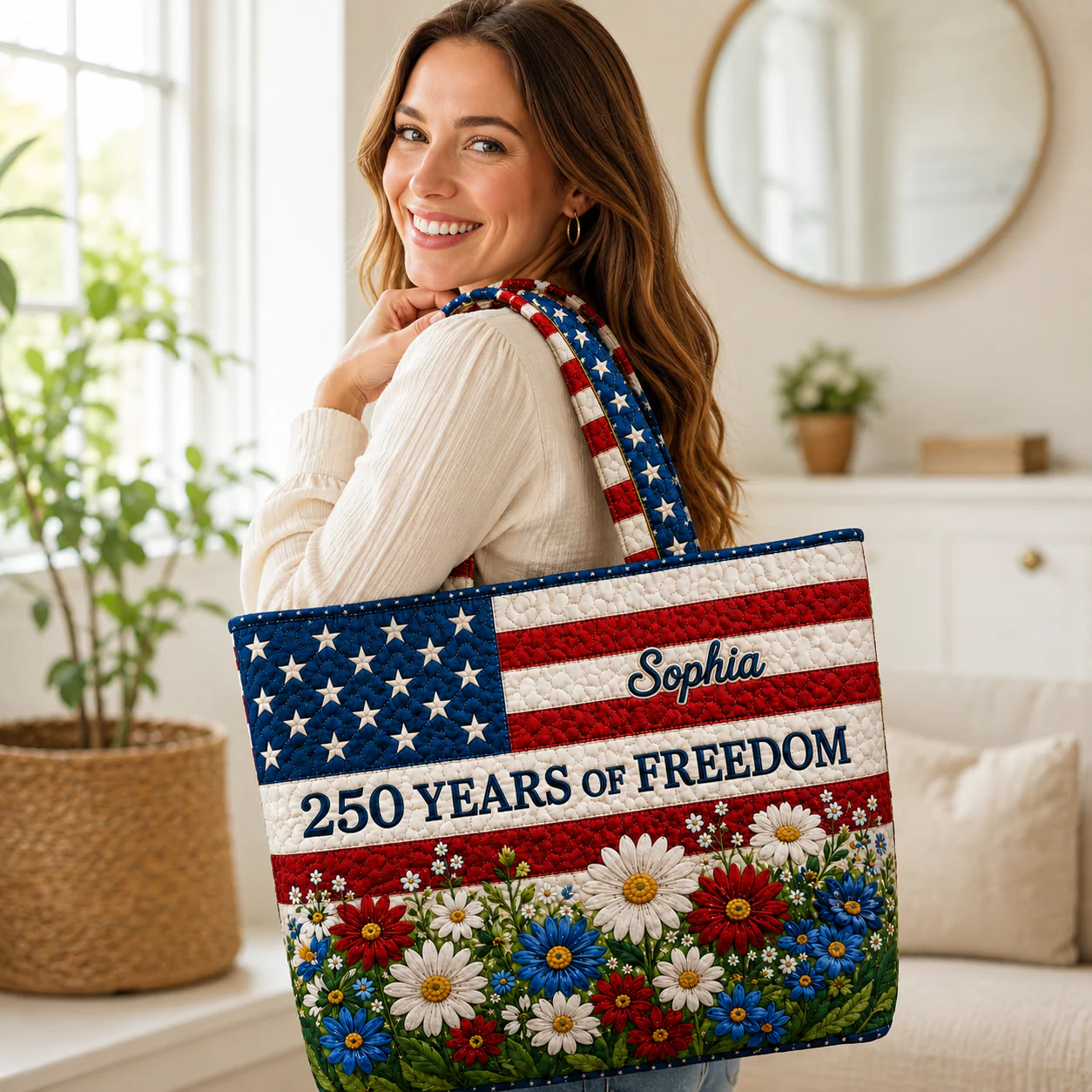 250 Years Of Freedom Flower Garden - Quilted Tote Bag - Gift For Her - Image 3