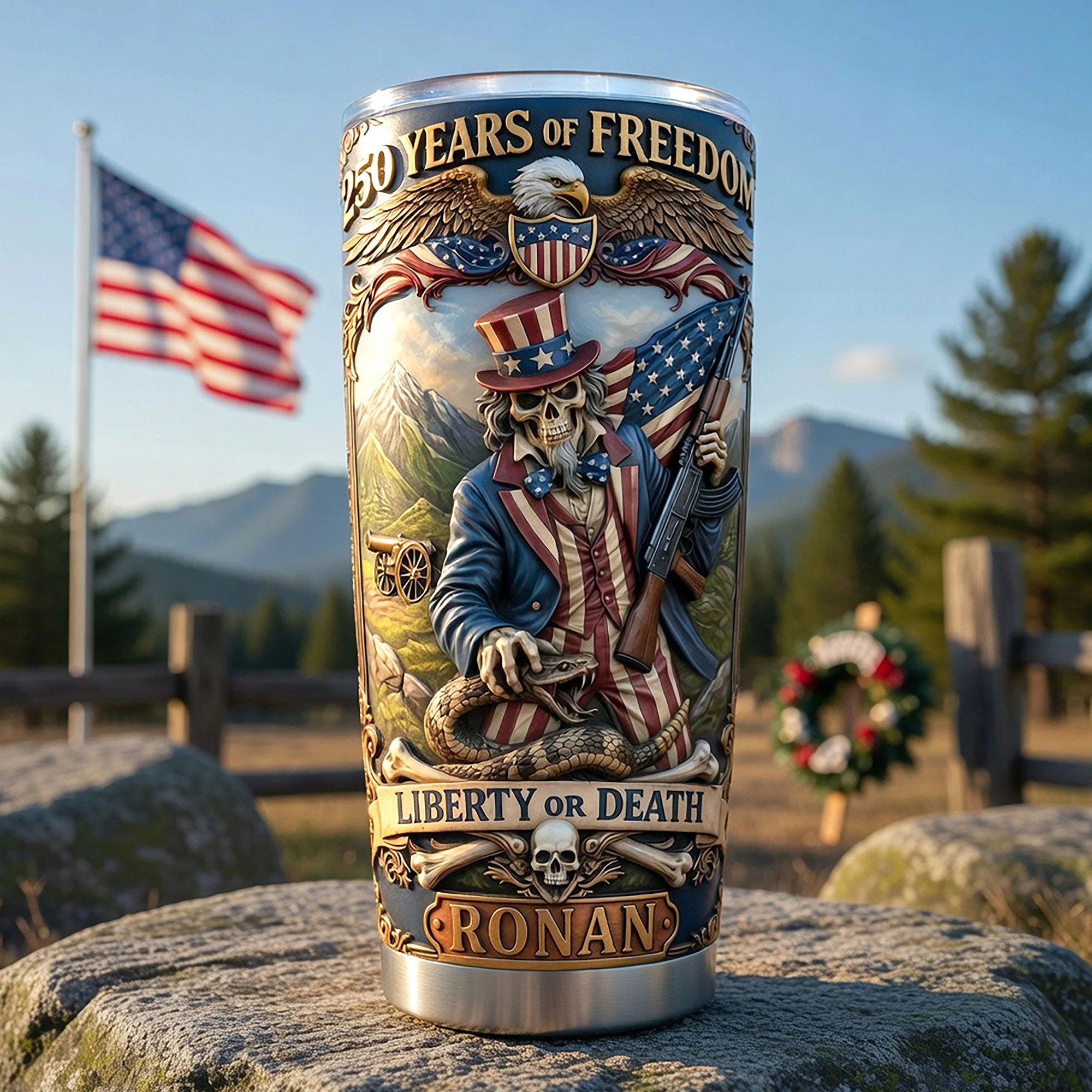 250 Years Of Freedom Liberty Or Death - Personalized Tumbler - Gift For Patriots