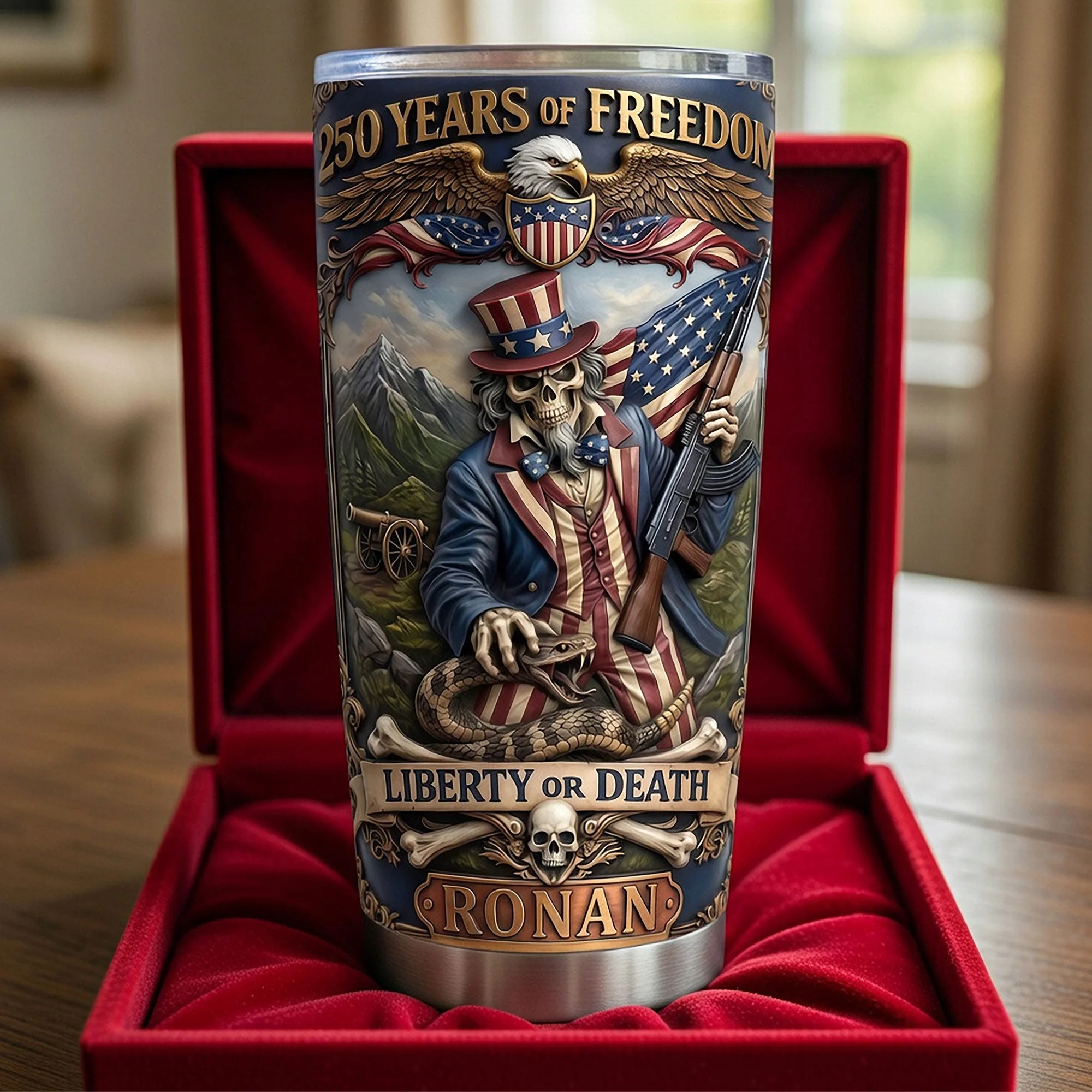 250 Years Of Freedom Liberty Or Death - Personalized Tumbler - Gift For Patriots - Image 2