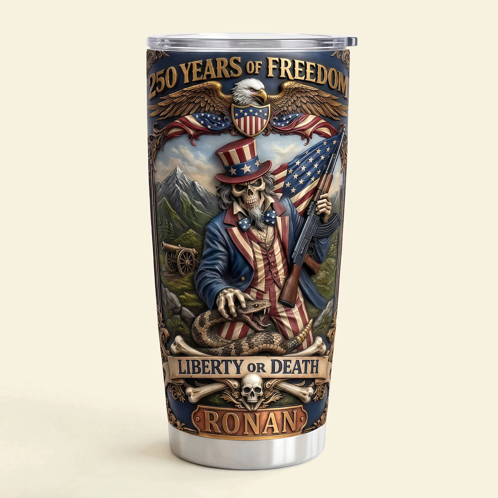 250 Years Of Freedom Liberty Or Death - Personalized Tumbler - Gift For Patriots - Image 3