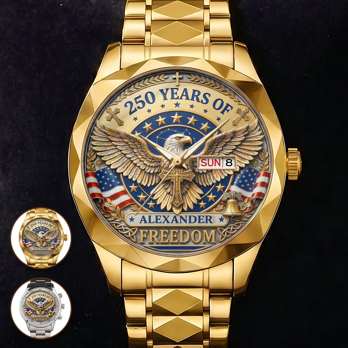 250 Years Of Freedom - Personalized Men's Wrist Watch - Patriotic Gift For Him
